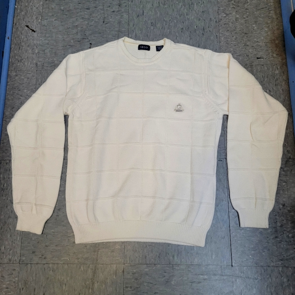 IZOD Cream Plaid Crewneck Sweater
